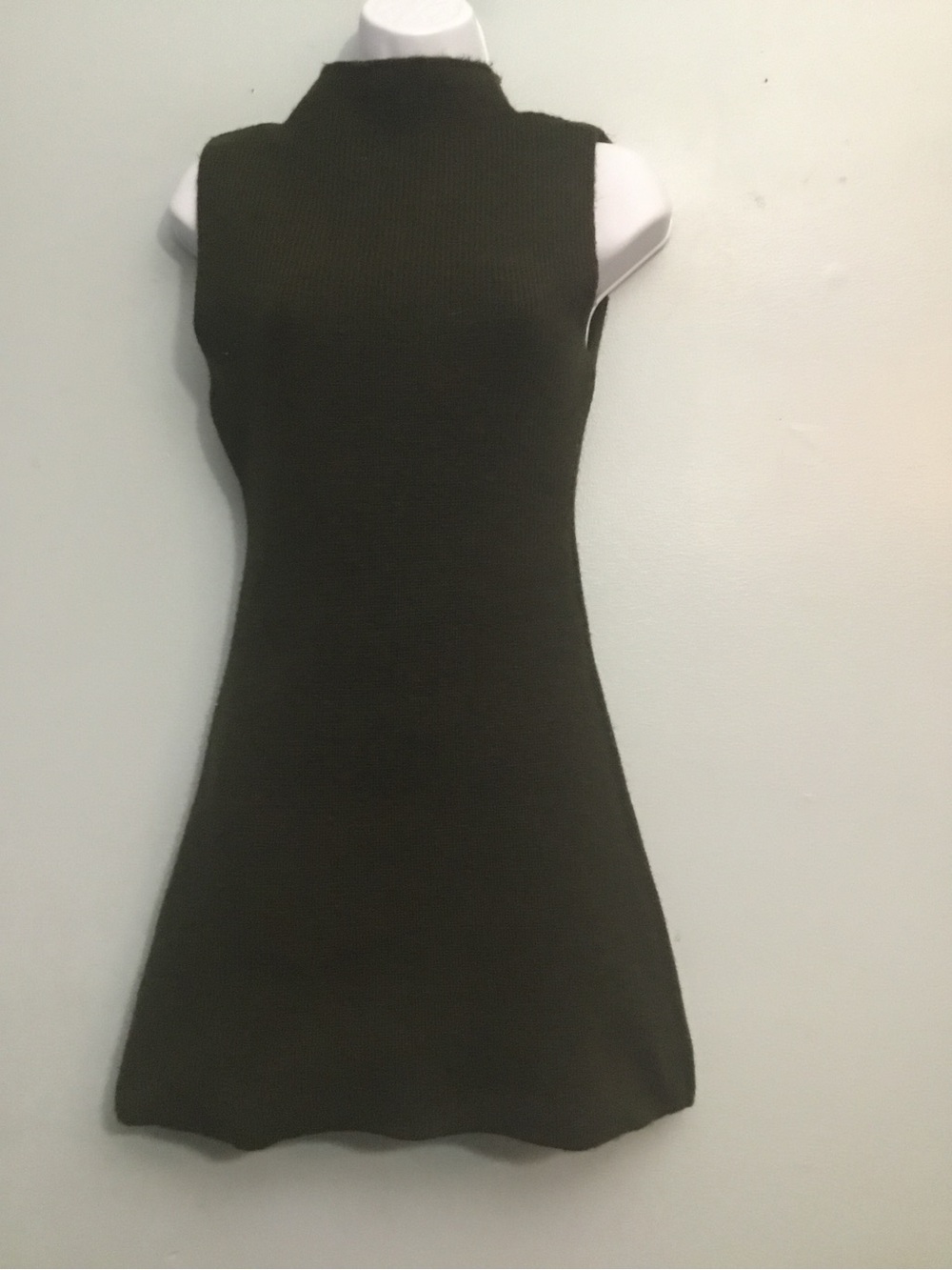 H&M Olive Green‎ Sleeveless Mock Neck Mini Dress Ribbed Knit Size XS